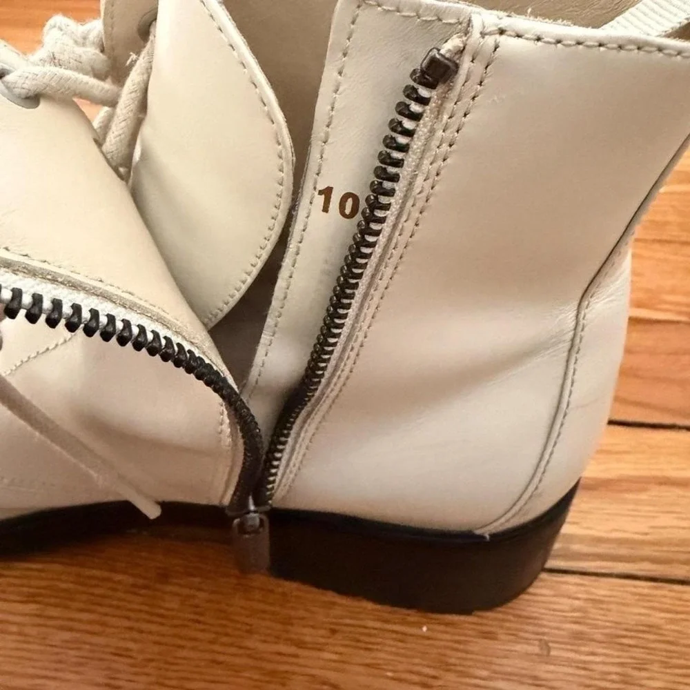 Everlane Modern Utility White Leather Lace Up Combat Boots Ankle Booties Sz 10‎